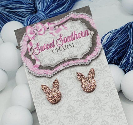 Adorable Acrylic Glittered Gold Bunny Post Earrings