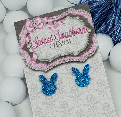 Adorable Acrylic Glittered Blue Bunny Post Earrings