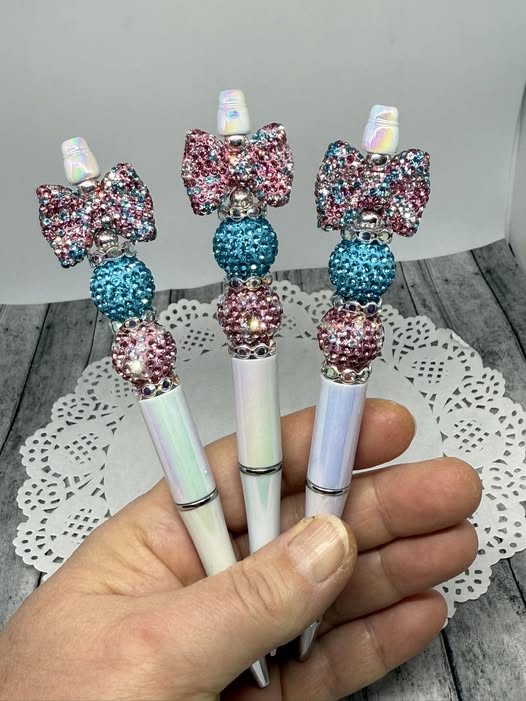 Boujee Rhinestone Multi Colored Bow Beaded Pens-