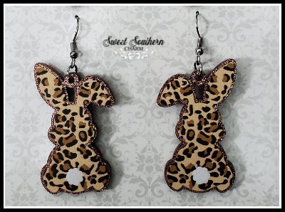 Leopard Bunny Dangle Earrings(Rose Gold Glittered)-