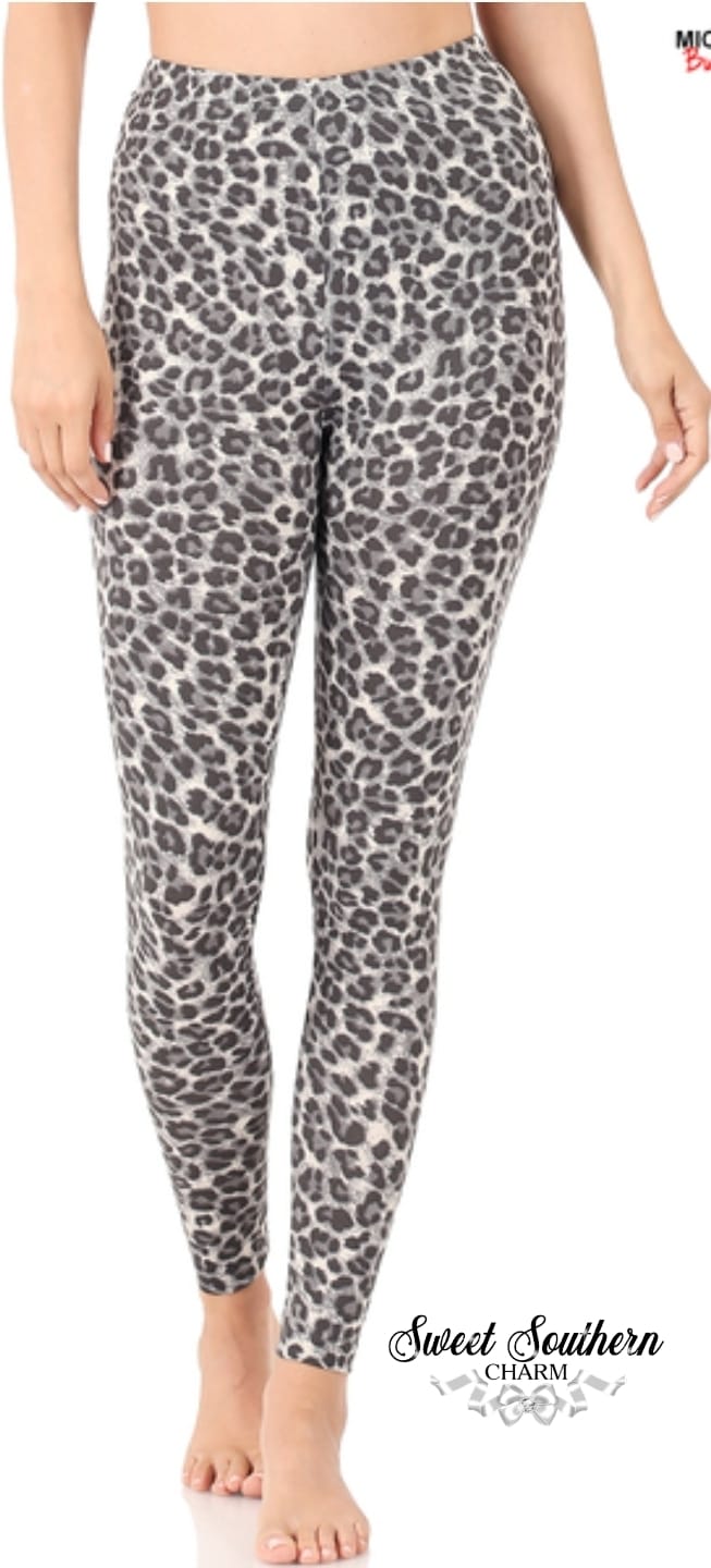 Light Blue Leopard Printed Buttery Soft Leggings-