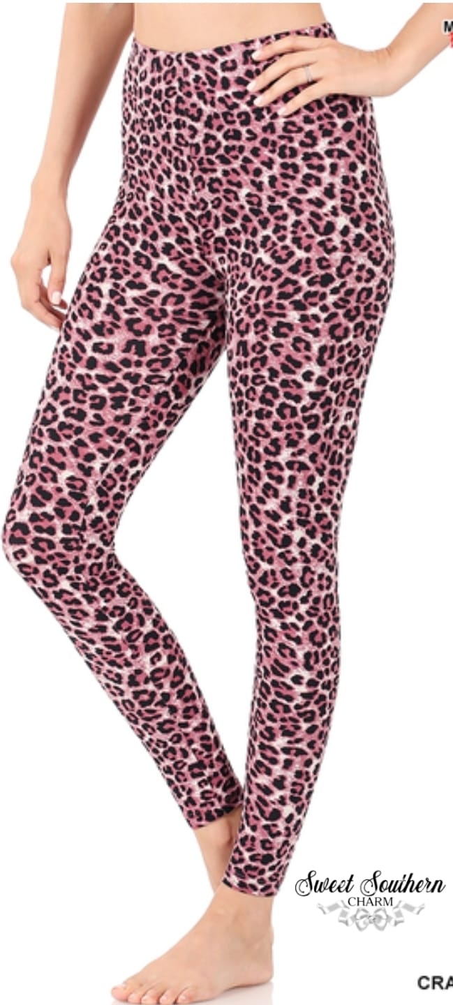 Cranberry Buttery Soft Leopard Printed Leggings-