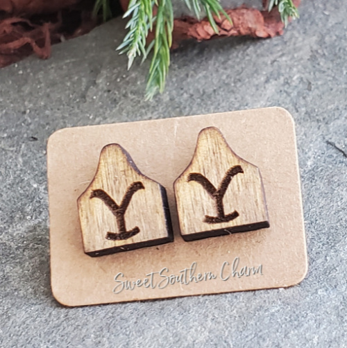 Yellowstone Laser Cut Wood Stud Earrings-