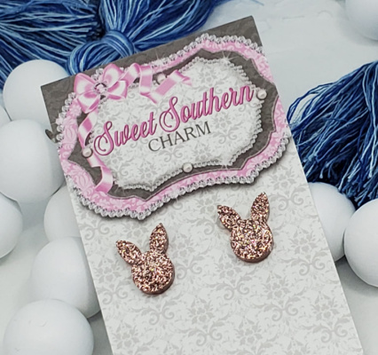 Adorable Acrylic Glittered Gold Bunny Post Earrings-Bunny Earrings, Easter Earrings, Easter Accessories