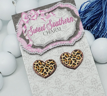 Adorable Leopard Heart Post Back Earrings-