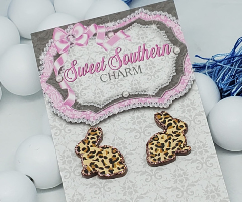 Leopard Printed Acrylic Easter Bunny Post Earrings-