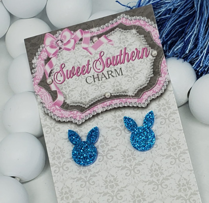 Adorable Acrylic Glittered Blue Bunny Post Earrings-Bunny Earrings, bunny, easter earrings