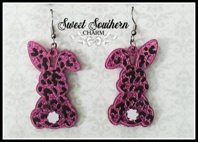 Pink Leopard Bunny Dangle Earrings-