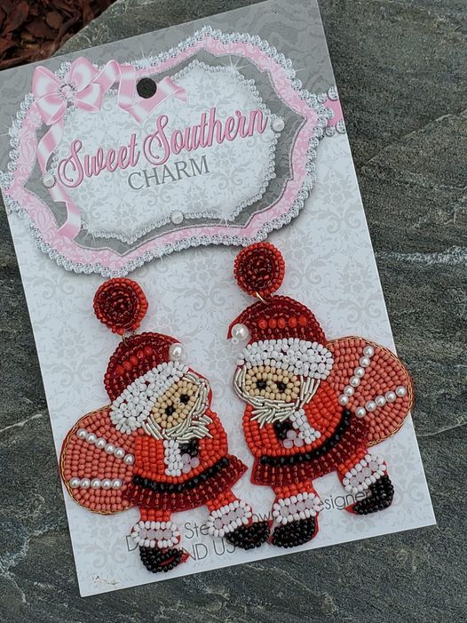 Beaded Santa with Sack Earrings-