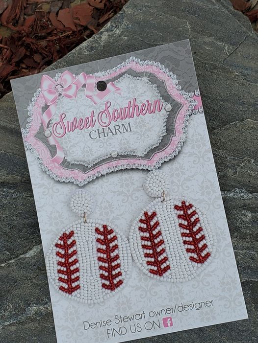 Beaded Baseball Earrings-