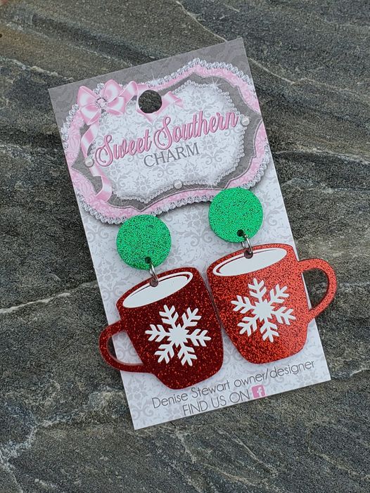 Acrylic Snowflake Mug Earrings-