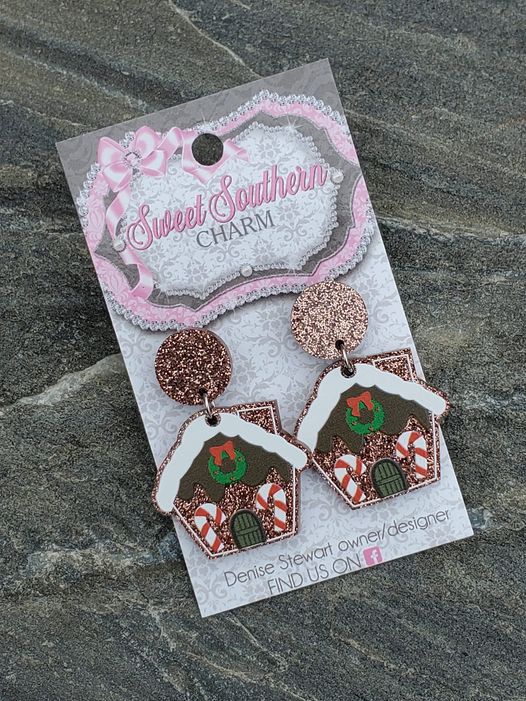 Acrylic Gingerbread House Earrings-