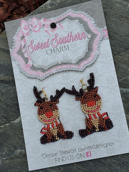 Gorgeous Beaded Reindeer Earrings-