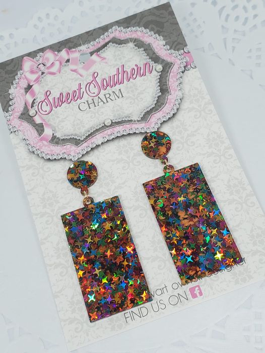 Gorgeous Multi Colored Resin Rectangular Shaped Earrings-