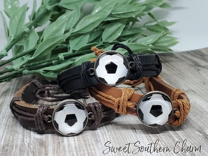 Soccer Pull and Tug Bracelet with Genuine Leather Band-