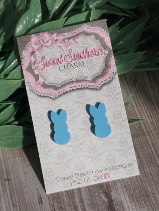 Adorable Laser Cut Blue Bunny Stud Earrings-