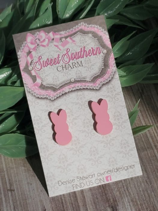 Adorable Laser Cut Pink Bunny Stud Earrings-