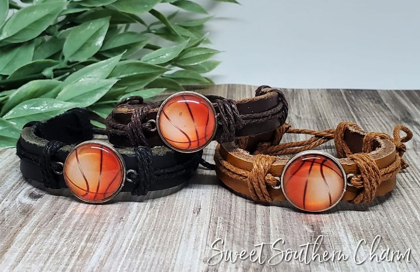 Basketball Pull and Tug Bracelet with Genuine Leather Band-