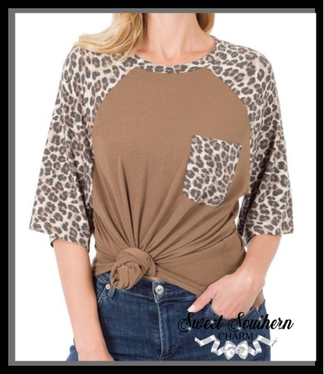 Mocha Leopard Sleeve Patch Top-