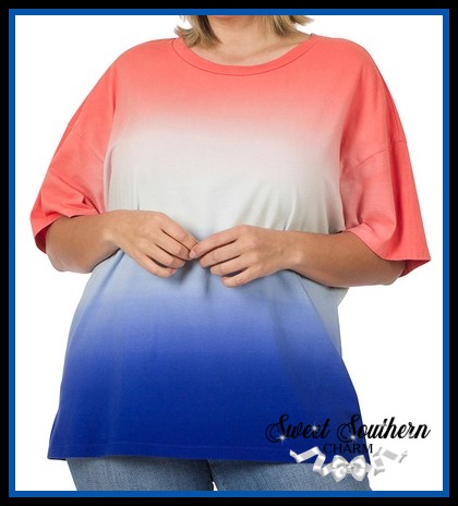 Plus Dip Dye Tee in Coral and Bright Blue-