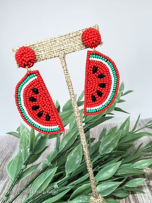 Watermelon Seed Bead Earrings-