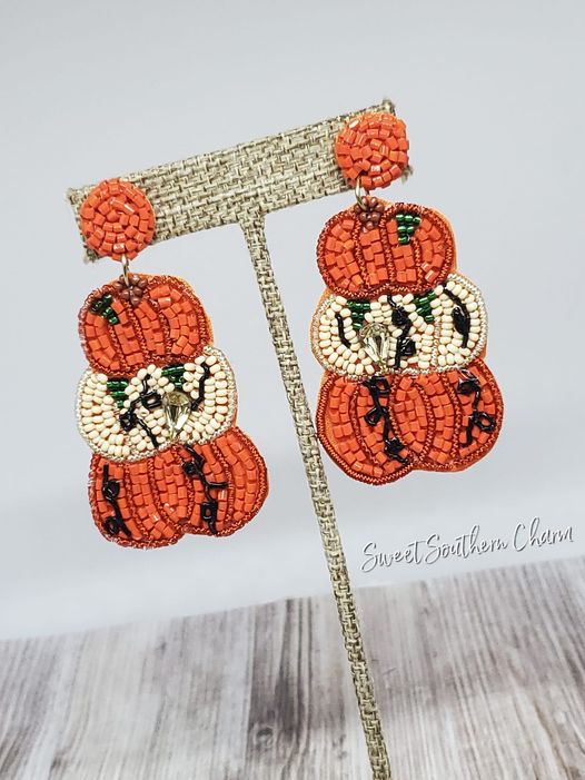 Gorgeous Seed Beaded Triple Pumpkin Earrings-