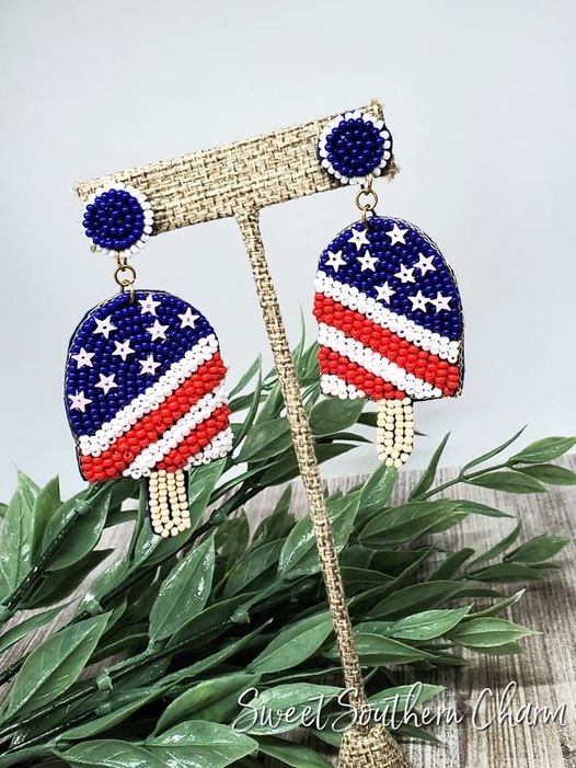 Patriotic Popsicle Seed Bead Earrings-