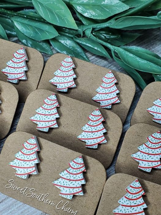 Laser Cut Snack Cake Christmas Stud Earrings-