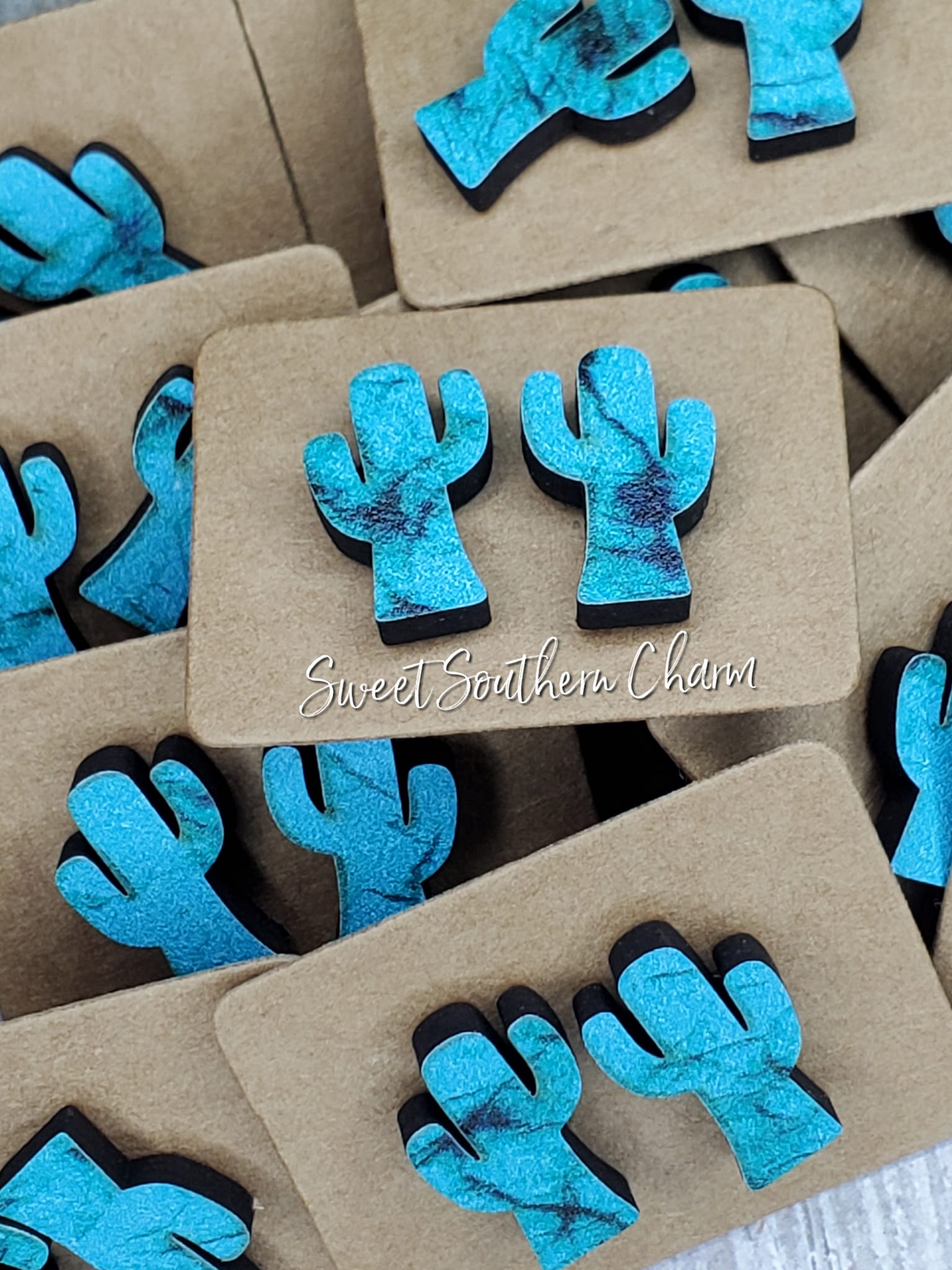 Laser Cut Turquoise Cactus Stud Earrings-