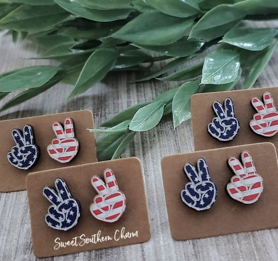 Laser Cut Mismatched Peace Sign Flag Print Stud Earrings-