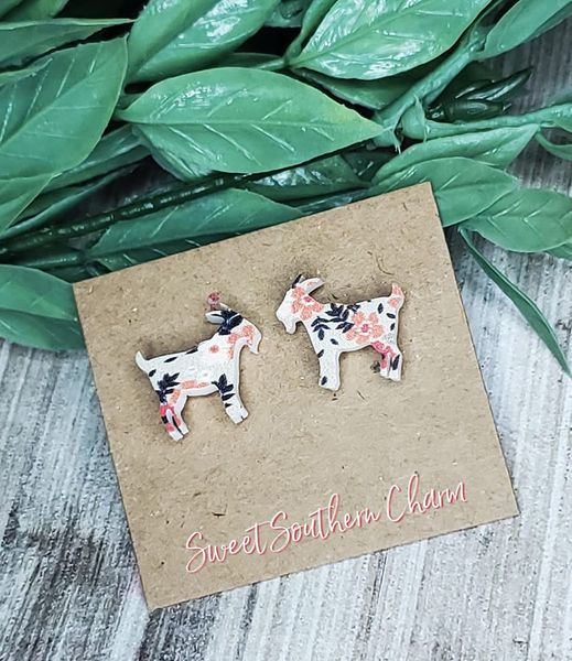 Laser Cut Goat Stud Earrings-