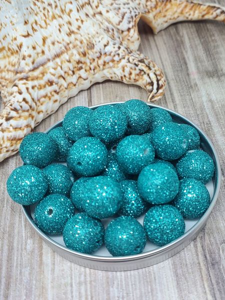 15 mm Teal Glittered Beads-