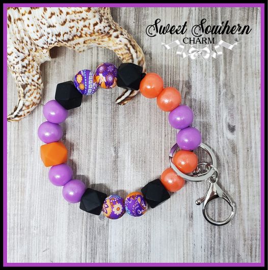 Purplicious Floral Beaded Wristlet Keychain-