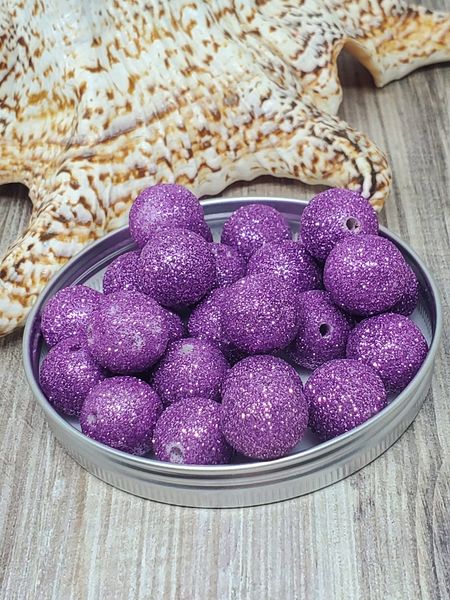 15 mm Glittered Purple Acrylic Beads-