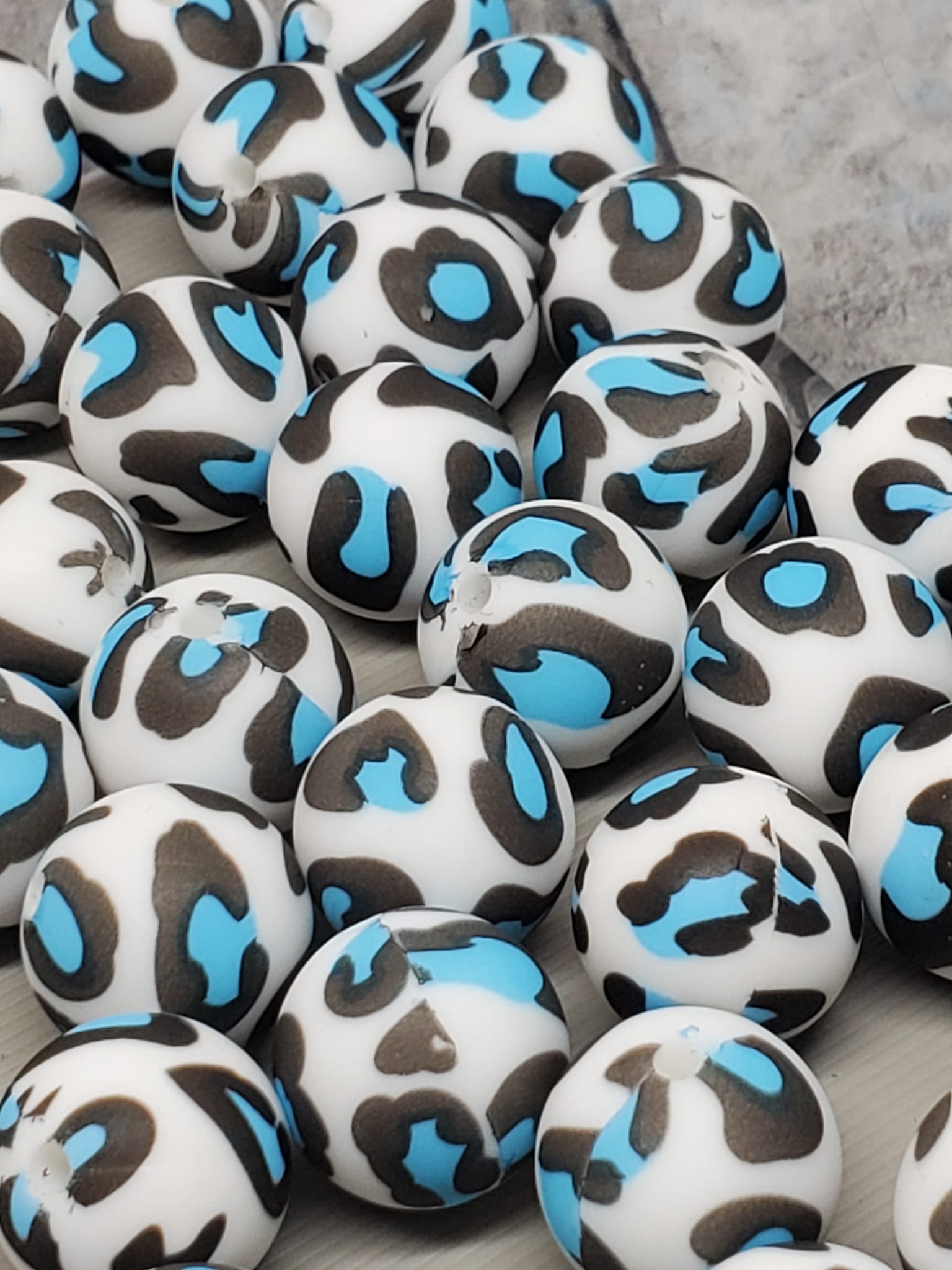 15 mm Blue and Black silicone animal printed beads-