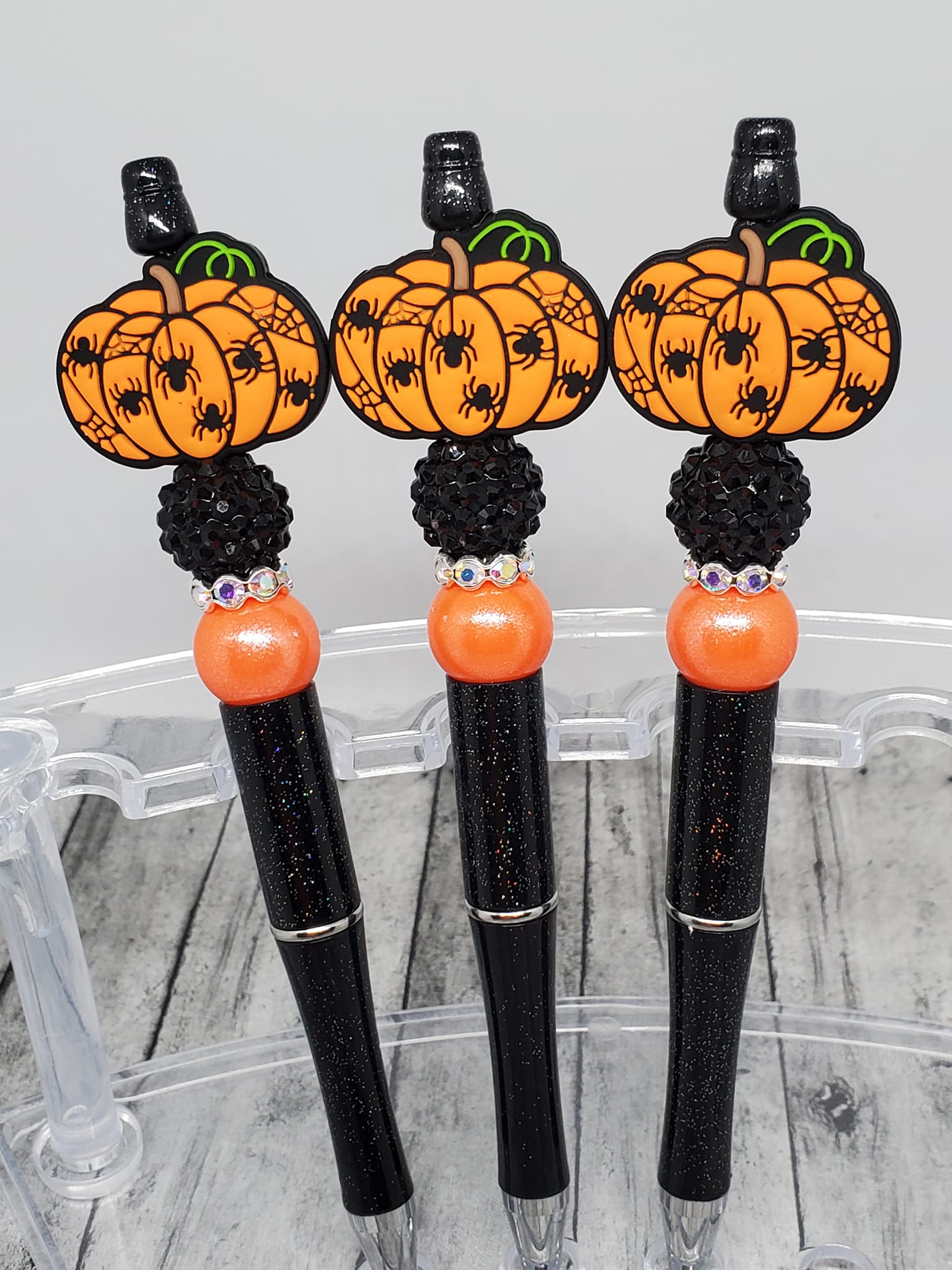 Orangalicious Pumpkin with Spiders Beaded Pen-