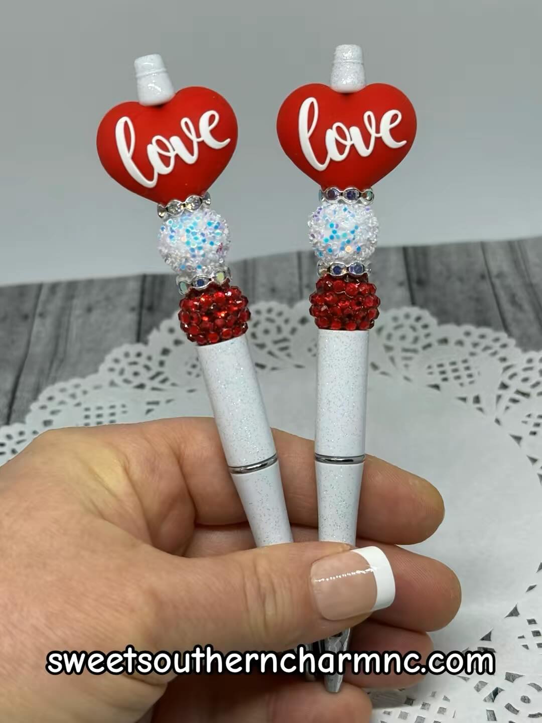 3D Love Beaded Pen with Glittered and Rhinestone Beads-