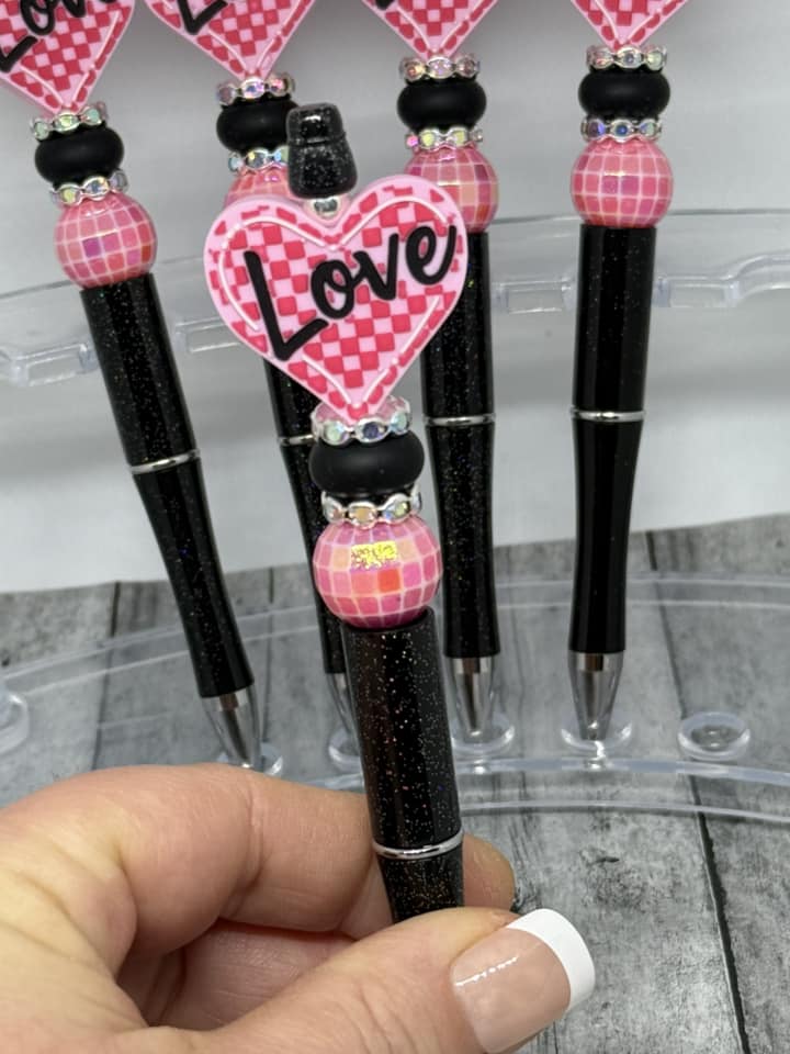 Checkered LOVE Beaded Pen-