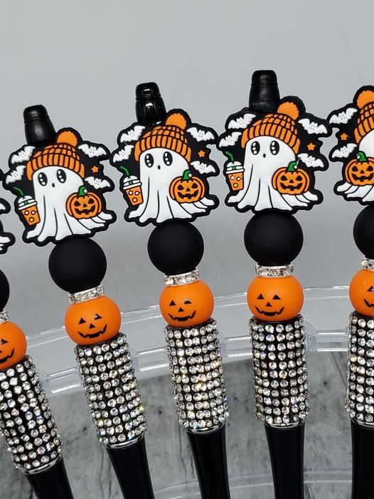 Adorable White Ghost with Pumpkin(Bling Pen)-